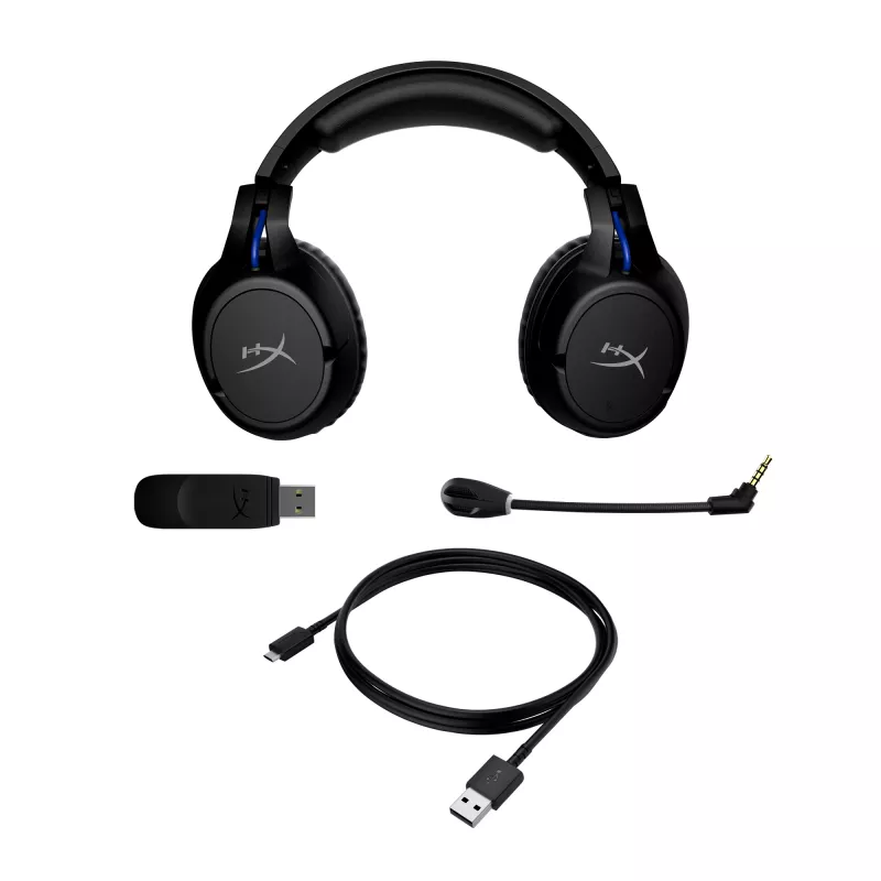 HyperX Cloud Flight - bezvadu spēļu austiņas (melnas-zilas) - PS5-PS4
