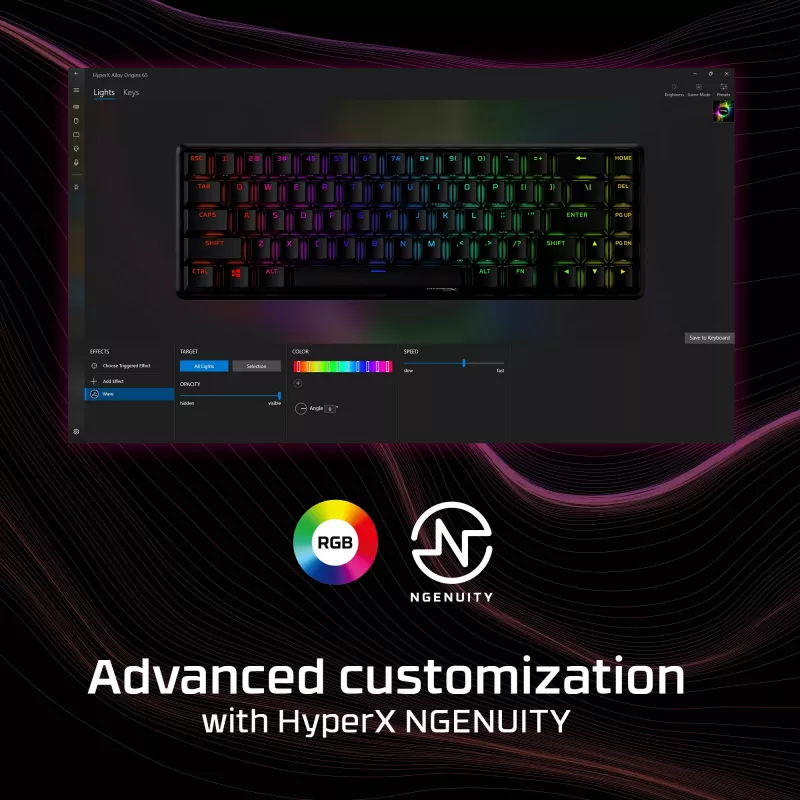 HyperX Alloy Origins 65 - mehāniskā spēļu tastatūra - HX Aqua (US izkārtojums)