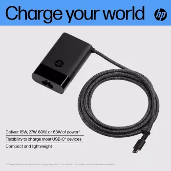 HP USB-C 65 W portatīvā datora lādētājs, portatīvais dators, iekštelpām, 90 V, 65 W, 5–20 V, 1,6 A
