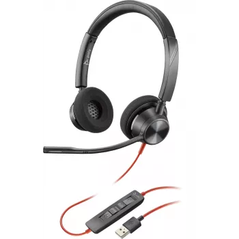 HP Poly Poly Melnswire 3320 USB-A austiņas, vadu, birojam/zvanu centram, 130 g, austiņas, melna