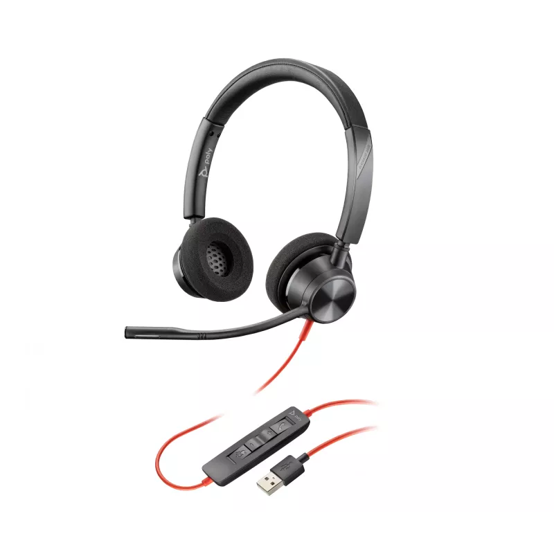 HP Poly Poly Melnswire 3320 USB-A austiņas, vadu, birojam/zvanu centram, 130 g, austiņas, melna