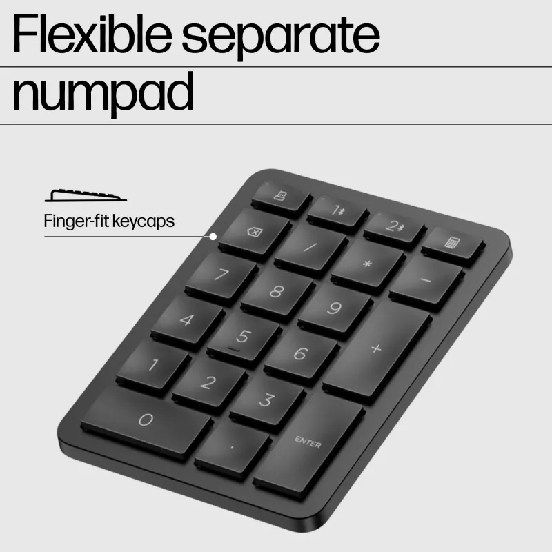 HP 965 Ergonomiskā bezvadu tastatūra, pilna izmēra (100%), bezvadu, RF + Bluetooth, membrāna, melna