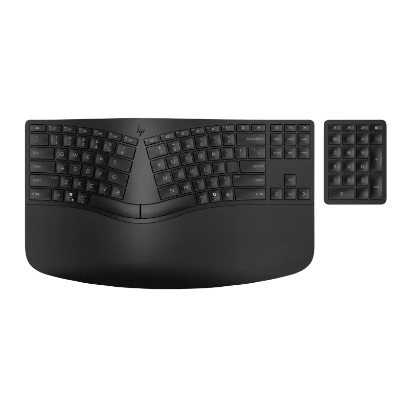 HP 965 Ergonomiskā bezvadu tastatūra, pilna izmēra (100%), bezvadu, RF + Bluetooth, membrāna, melna