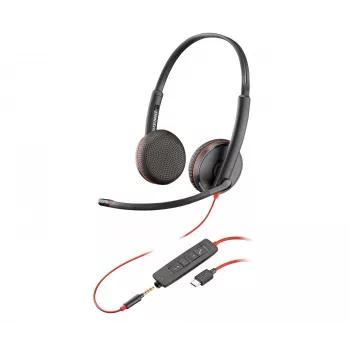 POLY Melnswire C3225 Stereo USB-C vadu austiņas birojam/zvanu centram