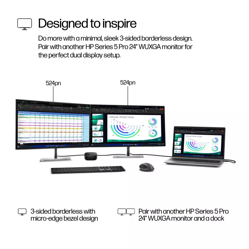 HP Series 5 Pro 24 collu WUXGA monitors - 524pn, 61 cm (24 collas), 1920 x 1200 pikseļi, WUXGA, LCD, 5 ms, melns