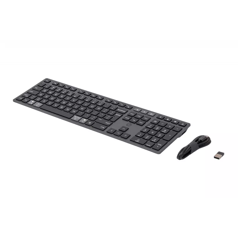 HP 720 Multi-Device Rechargeable Wireless tastatūra, Full-size (100%), Wireless, USB + Bluetooth, Mechanical, QWERTY, Melns