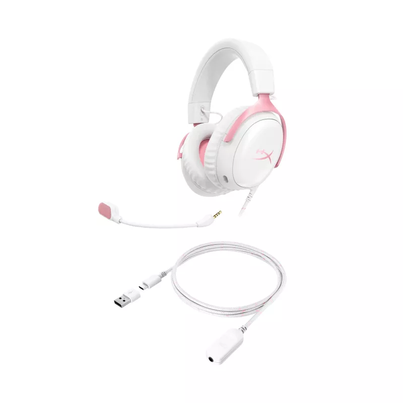 HyperX Cloud III - spēļu austiņas (balta/rozā)