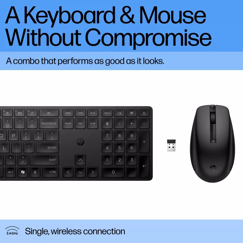 HP 655 bezvadu tastatūras un peles komplekts, melns, pele iekļauta