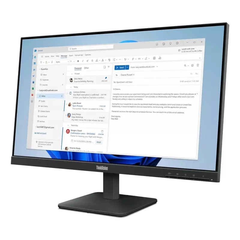 24 collu Lenovo ThinkVision S24-4e LED IPS monitors, 1920x1080 Full HD, 6 ms, 178° skata leņķi, VESA, Melns