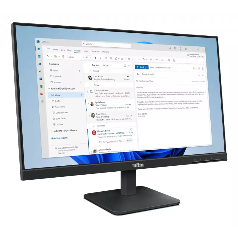 24 collu Lenovo ThinkVision S24-4e LED IPS monitors, 1920x1080 Full HD, 6 ms, 178° skata leņķi, VESA, Melns