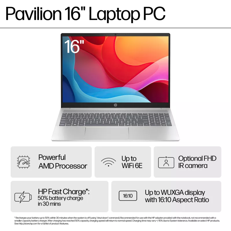 HP Pavilion 16-ag0009na AMD Ryzen™ 5 8540U klēpjdators 40,6 cm (16 collu) skārienjūtīgs 2K 8 GB LPDDR5-SDRAM Wi-Fi 6 (802.11ax) Windows 11 Home zils (atjaunota prece)