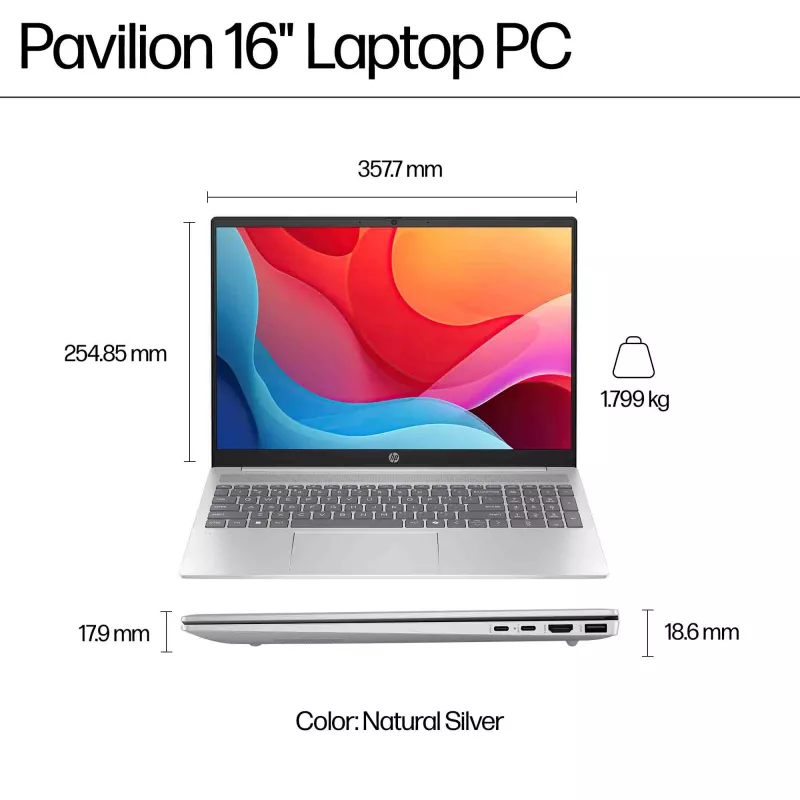 HP Pavilion 16-ag0009na AMD Ryzen™ 5 8540U klēpjdators 40,6 cm (16 collu) skārienjūtīgs 2K 8 GB LPDDR5-SDRAM Wi-Fi 6 (802.11ax) Windows 11 Home zils (atjaunota prece)