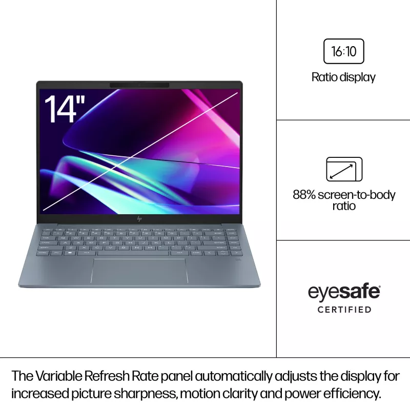 HP Pavilion Plus 14-ew1006na Intel Core Ultra 5 125H Portatīvais dators 35,6 cm (14 collas) WQXGA 16 GB LPDDR5x-SDRAM 512 GB SSD Wi-Fi 6E (802.11ax) Windows 11 Home AI PC Sudrabains (atjaunota prece)