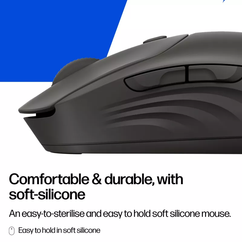 Bezvadu pele HP 405 Quiet — piemērota abām rokām, Optiskā 1200 DPI, RF bezvadu + Bluetooth, 5 pogas, darbināma ar baterijām, melna