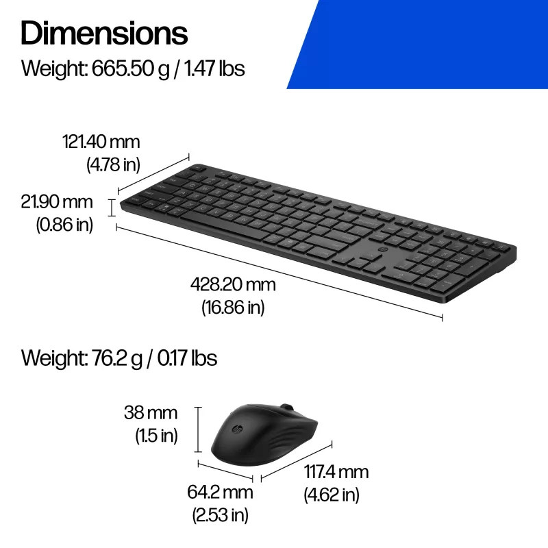 Tastatūras un peles komplekts HP 495C — Pilna izmēra bezvadu tastatūra, vairāku ierīču pele, USB/RF/Bluetooth, melna