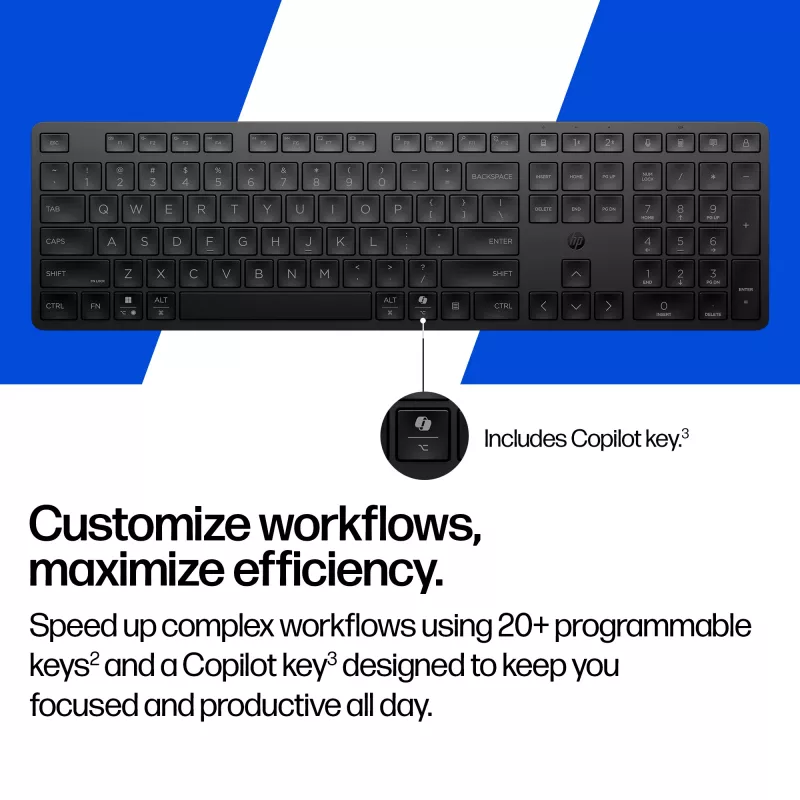 HP 495K vairāku ierīču divrežīmu tastatūra, pilna izmēra (100%), bezvadu, USB + Bluetooth, melna