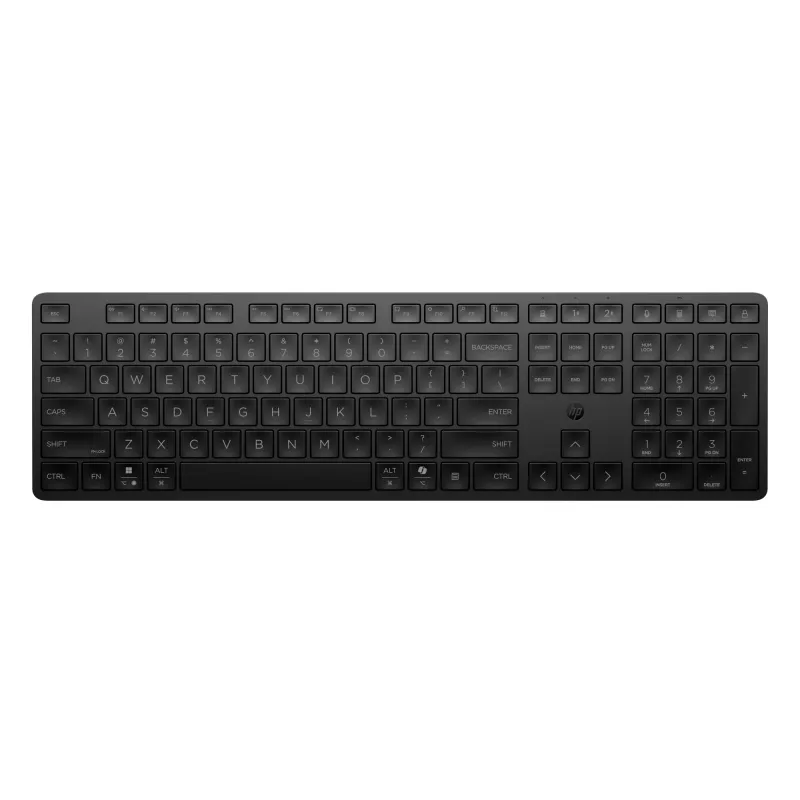 HP 495K vairāku ierīču divrežīmu tastatūra, pilna izmēra (100%), bezvadu, USB + Bluetooth, melna