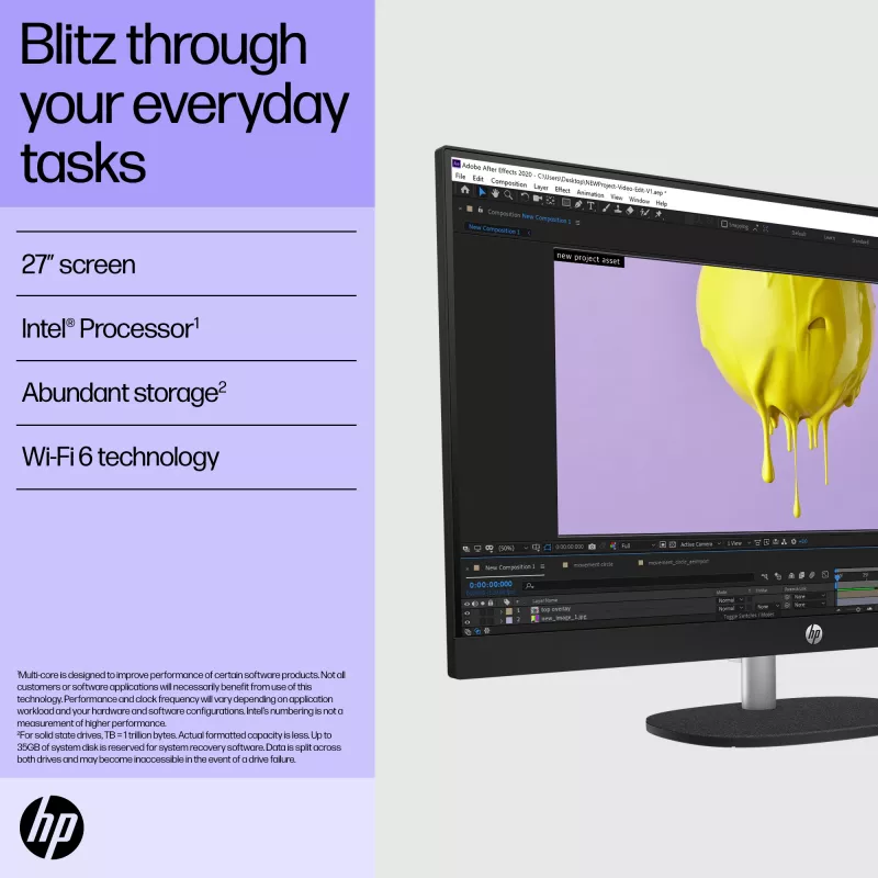 HP All-in-One 27-cr0048na Intel® Core™ i7 i7-1355U 68.6 cm (27 collas) 1920 x 1080 pikseļi Viss-vienā dators 8 GB DDR4-SDRAM 1 TB SSD Windows 11 Home Wi-Fi 6 (802.11ax) Balts