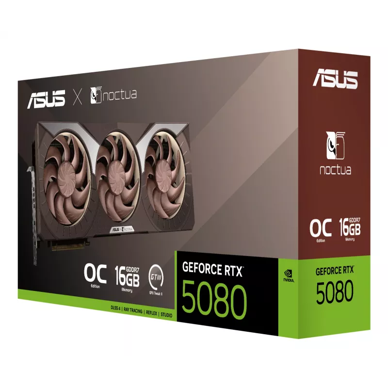 Grafikas karte ASUS GeForce RTX 5080 16 GB GDDR7, PCIe 5.0, 256-bit, 385×80×151 mm, 3 ventilatori, 16-pin barošana