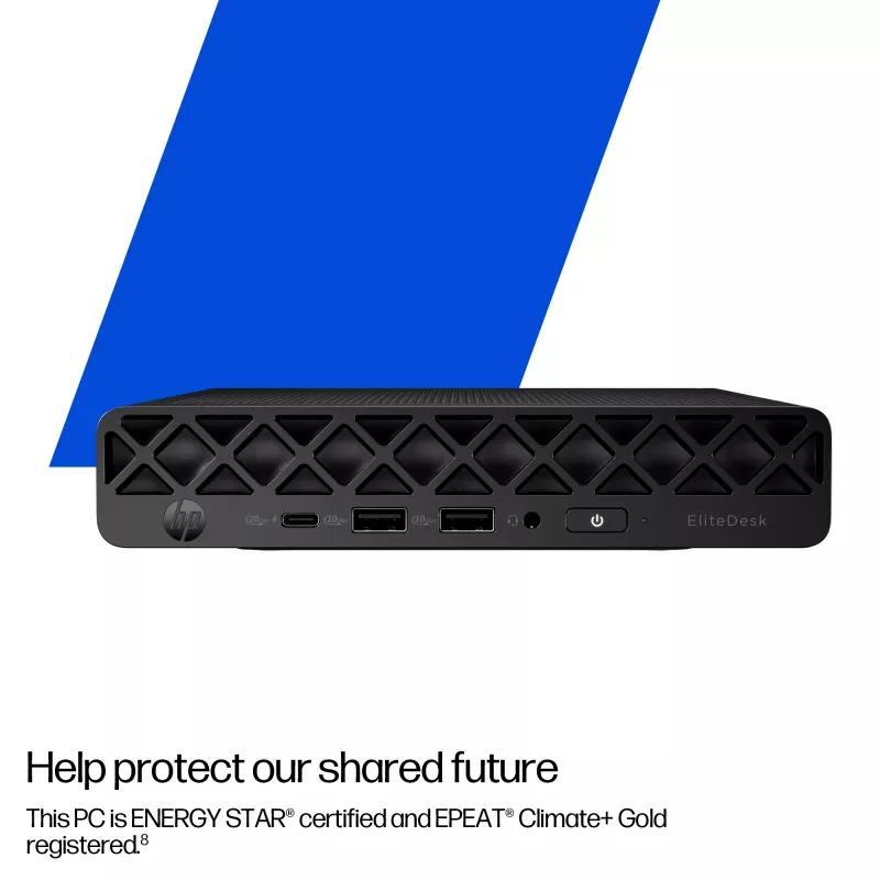Mini PC HP EliteDesk 8 Mini G1i AI — Intel Core Ultra 7 265T, 16 GB DDR5, 1 TB SSD, Windows 11 Pro, Melns