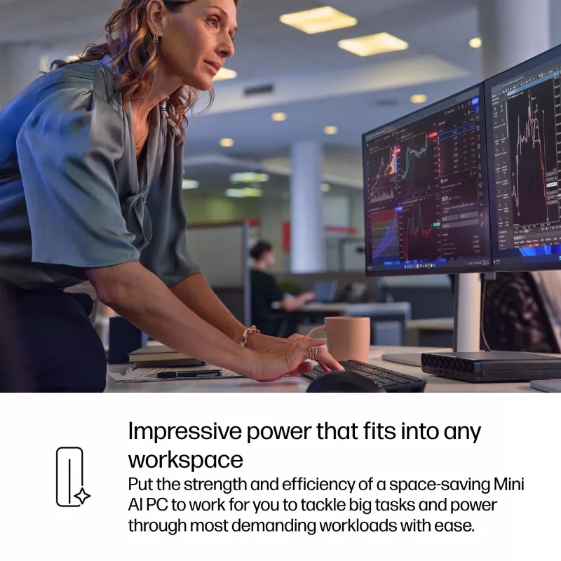 Mini PC HP EliteDesk 8 Mini G1i AI — Intel Core Ultra 7 265T, 16 GB DDR5, 1 TB SSD, Windows 11 Pro, Melns