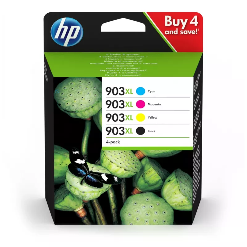 HP 903XL tintes kasetne 4 gab. Oriģināla Augstas (XL) ietilpības Melna, Ciāna, Fuksīna, Dzeltena