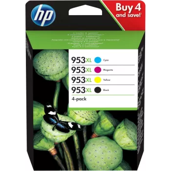 HP 953XL tintes kasetne oriģināla augstas (XL) ietilpības melna, ciāna, fuksīna, dzeltena