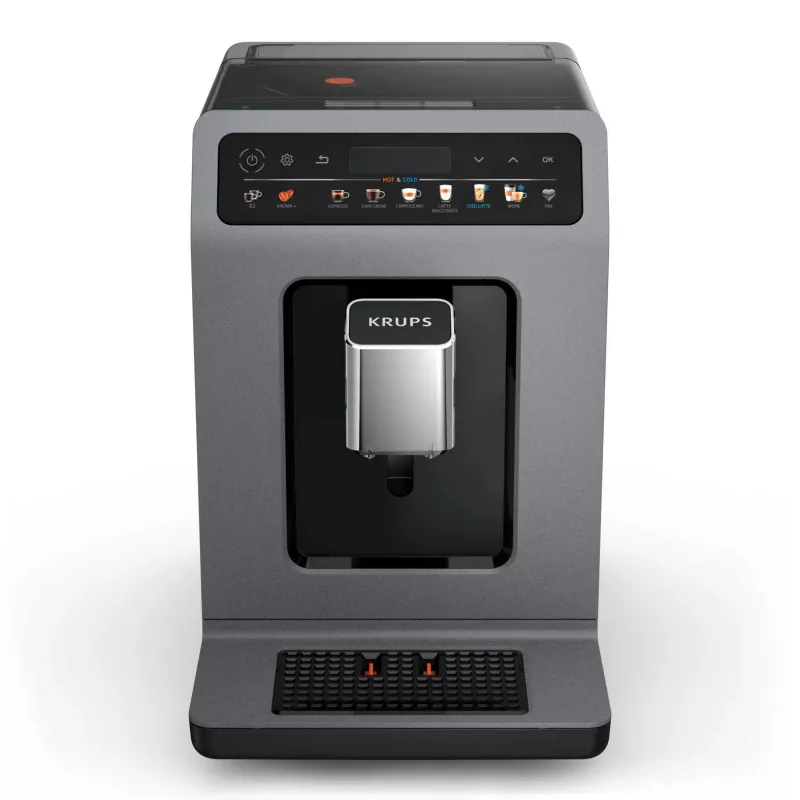 Espresso automāts Krups Evidence Hot & Cold EA898GF0 — pilnībā automātisks, 2,5 l ūdens tvertne, iebūvēta kafijas dzirnaviņas, 2 snīpji