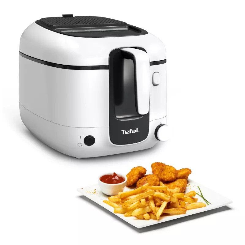 Friteze Tefal Super Uno FR3101 — viena 1800 W, 1.5 kg pārtikas ietilpība, 2.2 L eļļas, melna/balta