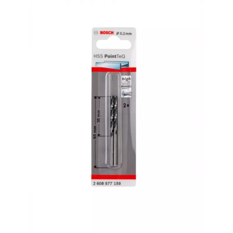 Bosch HSS Twist urbji PointTeQ, Urbšana, Vītveida urbis, Griešanās virziens pa labi, 3,2 mm, Tērauds, Čuguns, 3,6 cm