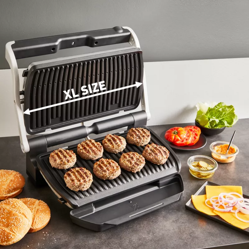 Kontaktgrils Tefal Optigrill+ XL GC727D10 — 2000 W, taisnstūra metāla korpuss, 445×365×175 mm