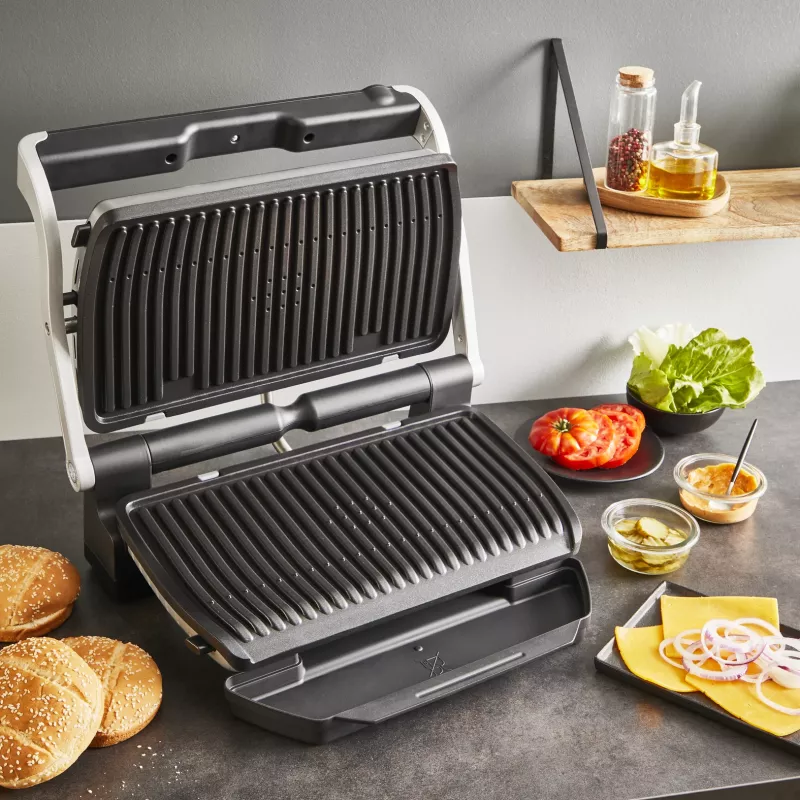 Kontaktgrils Tefal Optigrill+ XL GC727D10 — 2000 W, taisnstūra metāla korpuss, 445×365×175 mm