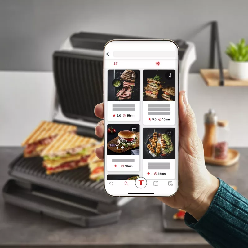 Kontaktgrils Tefal Optigrill+ XL GC727D10 — 2000 W, taisnstūra metāla korpuss, 445×365×175 mm