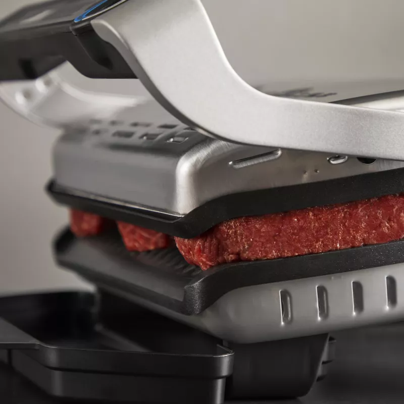 Kontaktgrils Tefal Optigrill+ XL GC727D10 — 2000 W, taisnstūra metāla korpuss, 445×365×175 mm