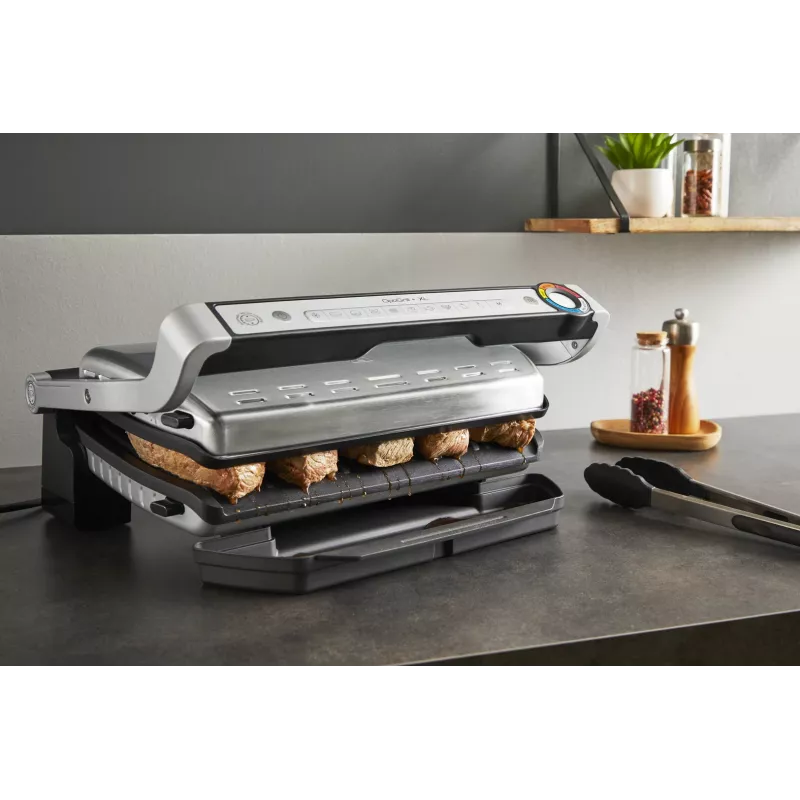 Kontaktgrils Tefal Optigrill+ XL GC727D10 — 2000 W, taisnstūra metāla korpuss, 445×365×175 mm