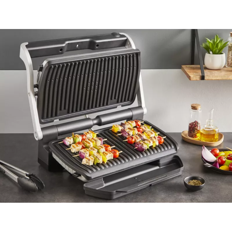 Kontaktgrils Tefal Optigrill+ XL GC727D10 — 2000 W, taisnstūra metāla korpuss, 445×365×175 mm