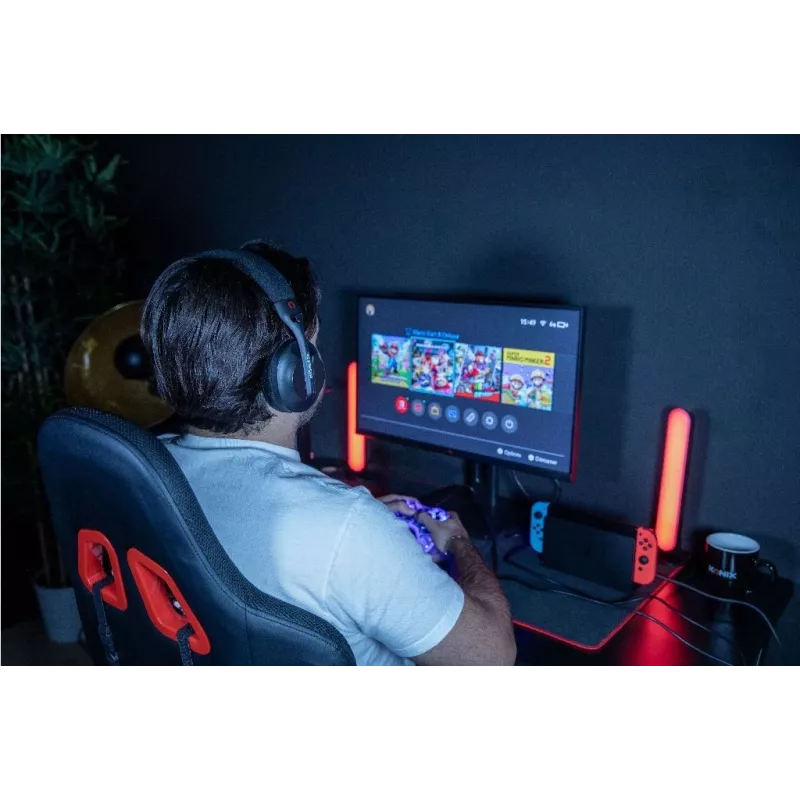 Konix PULSAR austiņas ar vadu un bezvadu savienojamību, galvas lentes, spēlēm, USB Type-C, Bluetooth, melnas