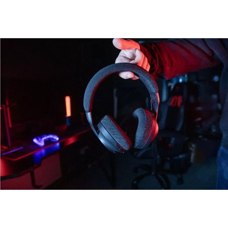 Konix PULSAR austiņas ar vadu un bezvadu savienojamību, galvas lentes, spēlēm, USB Type-C, Bluetooth, melnas