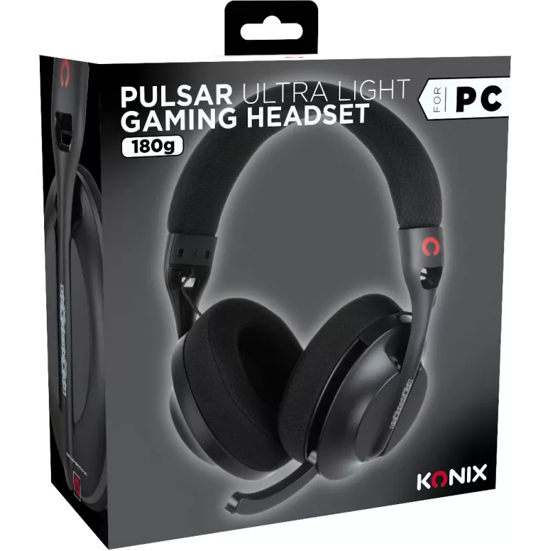 Konix PULSAR austiņas ar vadu un bezvadu savienojamību, galvas lentes, spēlēm, USB Type-C, Bluetooth, melnas