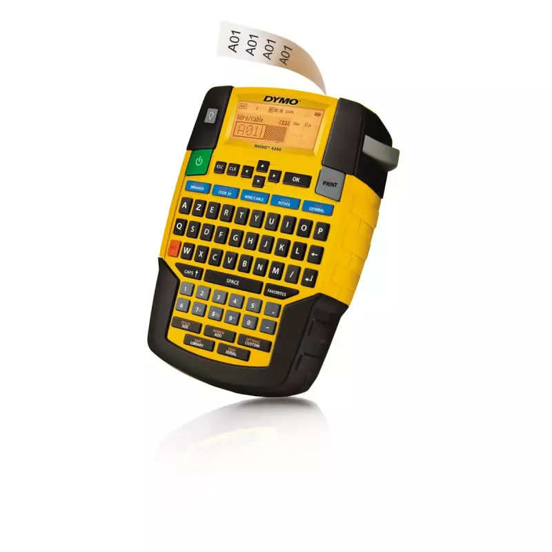DYMO RHINO 4200 rūpniecisko etiķešu ražotājs | AZERTY tastatūra un laiku taupoši karstie taustiņi | Izturīgs etiķešu printeris būvlaukumiem un lielas slodzes marķēšanas darbiem