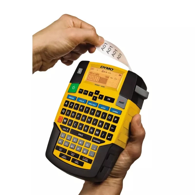 DYMO RHINO 4200 rūpniecisko etiķešu ražotājs | AZERTY tastatūra un laiku taupoši karstie taustiņi | Izturīgs etiķešu printeris būvlaukumiem un lielas slodzes marķēšanas darbiem