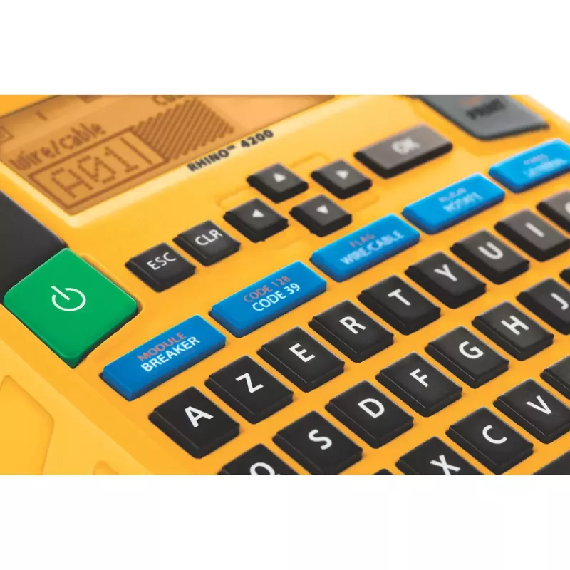 DYMO RHINO 4200 rūpniecisko etiķešu ražotājs | AZERTY tastatūra un laiku taupoši karstie taustiņi | Izturīgs etiķešu printeris būvlaukumiem un lielas slodzes marķēšanas darbiem