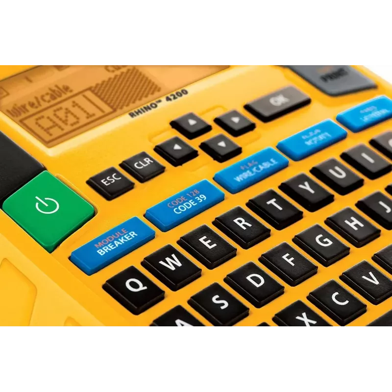 Etiķešu printeris Dymo Rhino 4200 Wireless QWERTY — termotransfēra, LED displejs, Li-Ion baterija, bezvadu, 100 etiķešu formāti