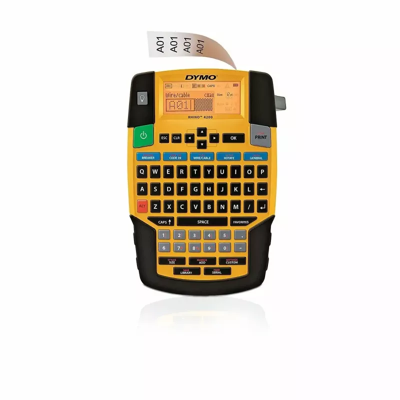 Etiķešu printeris Dymo Rhino 4200 Wireless QWERTY — termotransfēra, LED displejs, Li-Ion baterija, bezvadu, 100 etiķešu formāti