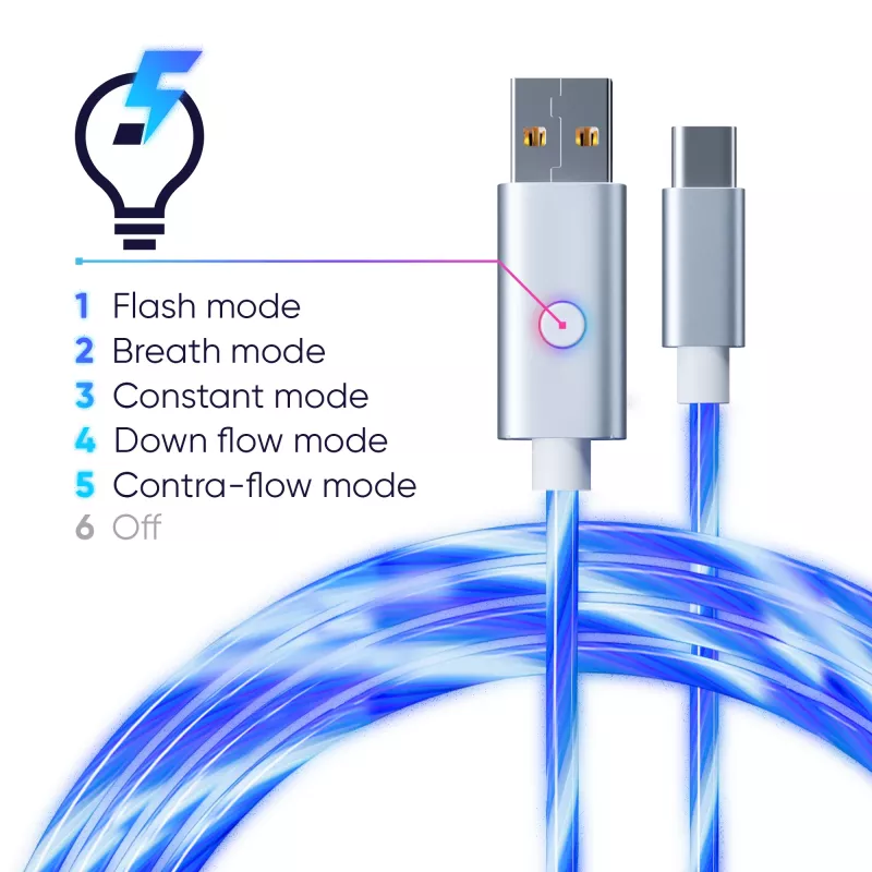 Oniverse USB-A–USB-C ātrās uzlādes kabelis ar LED – 2 metri – balts (vairākplatformu)
