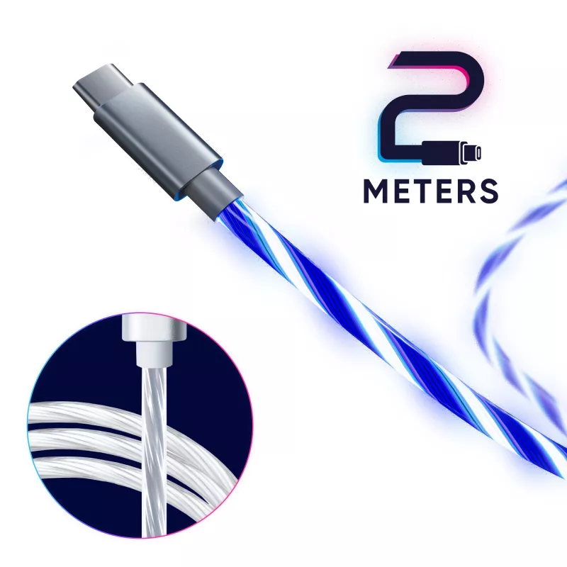 Oniverse USB-A–USB-C ātrās uzlādes kabelis ar LED – 2 metri – balts (vairākplatformu)