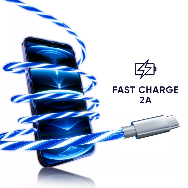 Oniverse USB-A–USB-C ātrās uzlādes kabelis ar LED – 2 metri – balts (vairākplatformu)