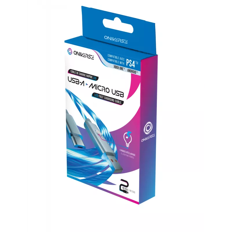 Oniverse Micro USB uzlādes kabelis ar LED - 2 metri - Balts (Multiplatform)