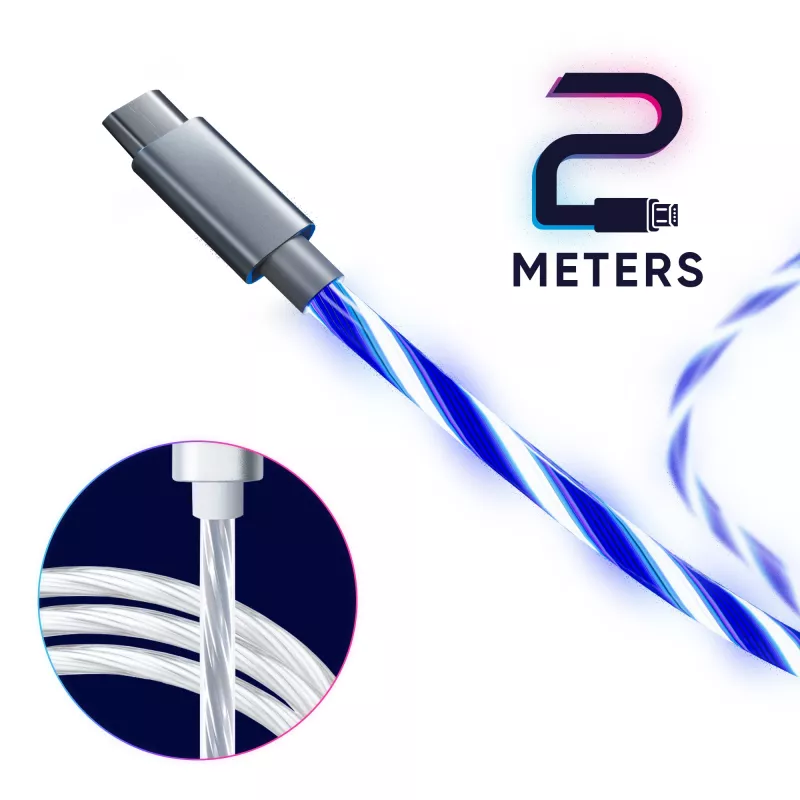 Oniverse Micro USB uzlādes kabelis ar LED - 2 metri - Balts (Multiplatform)