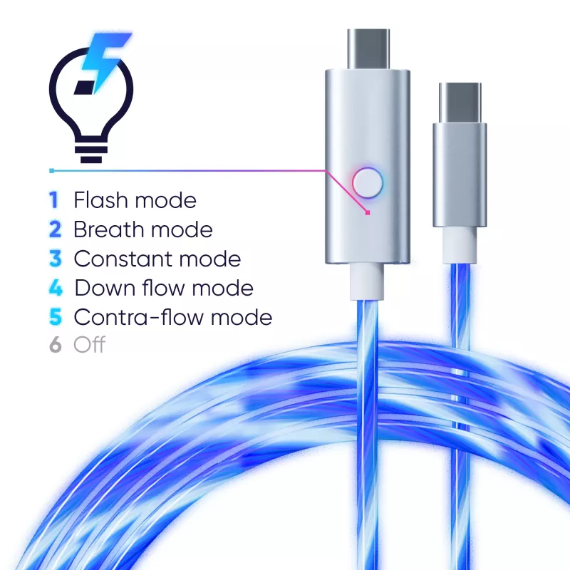 Oniverse USB-C–USB-C ātrās uzlādes kabelis – 2 metri – LED (vairākplatformu)